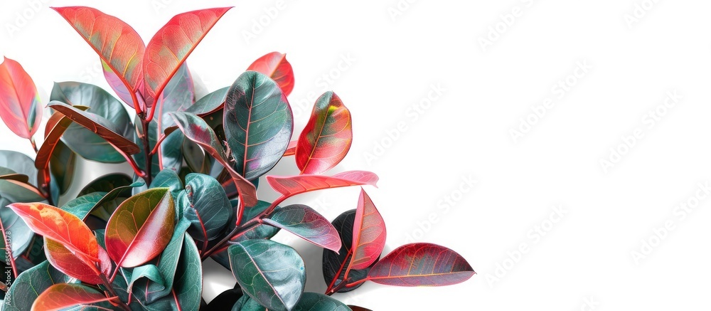 Wall mural beautiful plants of ruby ficus elastica branch and colorful leaves. copy space image. place for addi