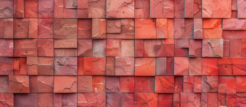 pattern red color of modern style design decorative laterite stone wall surface with cement. Copy space image. Place for adding text and design