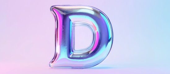 Shiny metallic blue & purple color letter D (lowercase) in a  with a glossy chrome metal style and colorful antique bookletter font isolated on pastel background with clipping path