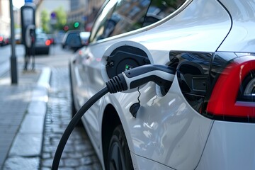 Naklejka premium Car connected to charger