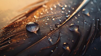 Close up photography of a feather with a water droplet
