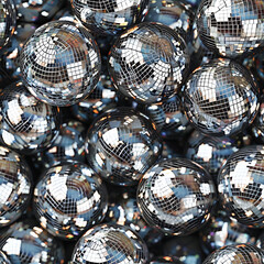 Nacro seamless pattern tile pile seamless disco ball texture pattern reflective silver shiny metallic glitter  Christmas decor texture background repeat nightclub party dance flatlay 