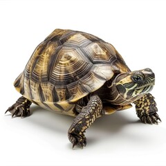 Obraz premium Turtle on the Move: Adorable Slow-Paced Turtle Walking in Isolated White Space