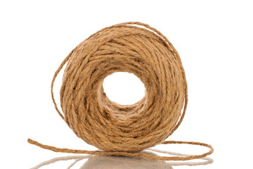 Jute rope, macro, isolated on white background.