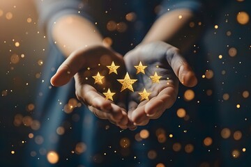 Person holding out five stars in the air