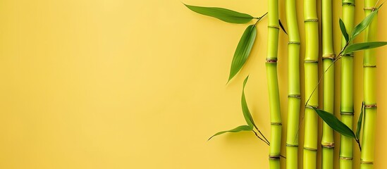 Naklejka premium Bamboo shoots pastel background Food People Spring. Copy space image. Place for adding text and design