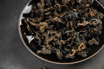 black fungus dried mushroom meal food snack on the table copy space food background rustic top view  