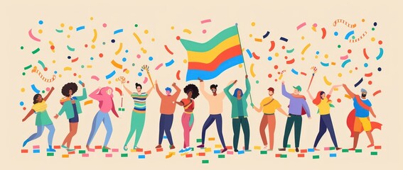 Vibrant Celebration of Diversity: Rainbow Flag at LGBTQ+ Pride Parade - Generative ai