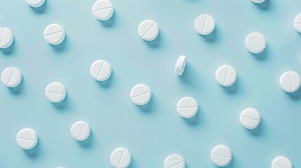 White tablet pattern on soft blue background for healthcare concept