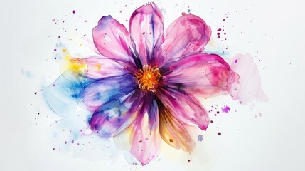 Watercolor cosmos square on white background