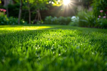 Naklejka premium Close-up of dewy green grass