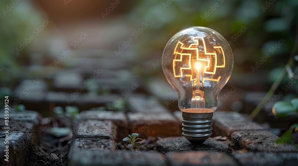 Poster light bulb with maze inside symbol of navigating complex ideas and concepts