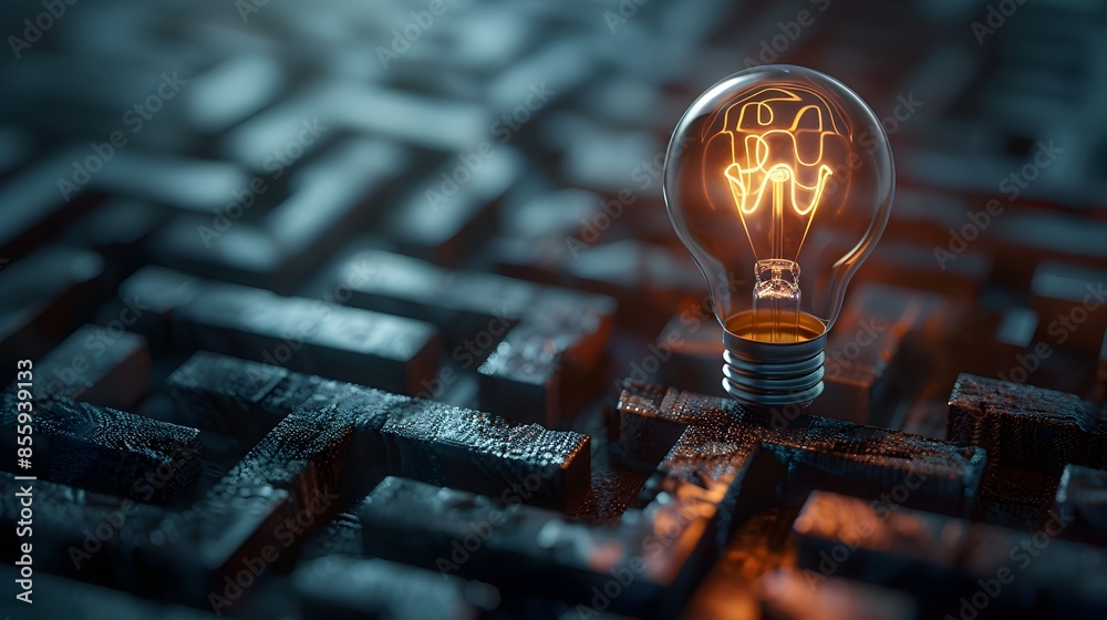 Poster light bulb with maze symbolizing navigating complex ideas and concepts
