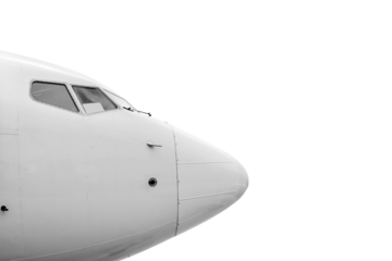 Airplane. Front section. Large commercial airliner cabin windows and bodywork sensors. Transparent background.