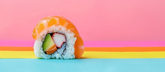 Philadelphia sushi roll Isolated on pastel background. Copy space image. Place for adding text and design