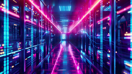Fototapeta premium Blockchain technology in a neon-lit environment high-tech feel 