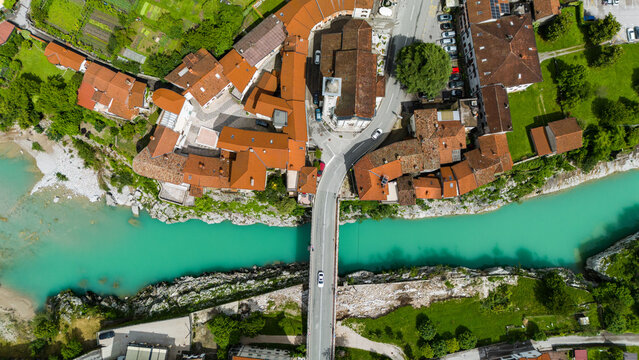 Beautiful Summer Day Drone View of Kal na Soci, Slovenia