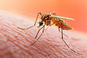 Dangerous Malaria Infected Mosquito Skin Bite. Leishmaniasis, Encephalitis, Yellow Fever, Dengue, Malaria Disease, Mayaro or Zika Virus Infectious Culex Mosquito Parasite Insect Macro
