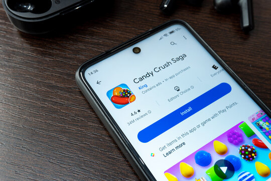 Arad Arad Romania - 06 23 2024: Candy Crush Saga app seen in App Store on Google store