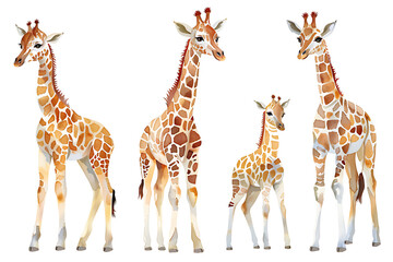 Obraz premium Watercolor painting realistic Set baby giraffe on white background. Clipping path included