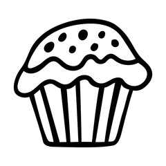 Cupcake icon doodle drawing isolated on a white background. Vector illustration. Template for greeting card, postcard, print, fashion design, menu.