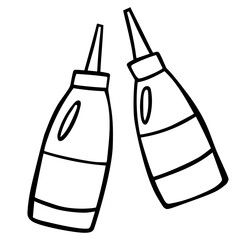 Hand drawn sketch of bottle with mustard and ketchup isolated on a white background. Doodle vector illustration. Decorations for the menu of cafes and labels.