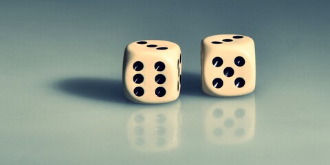 A pair of dice thrown with the number eleven. 11 and Doubles is a game with dice