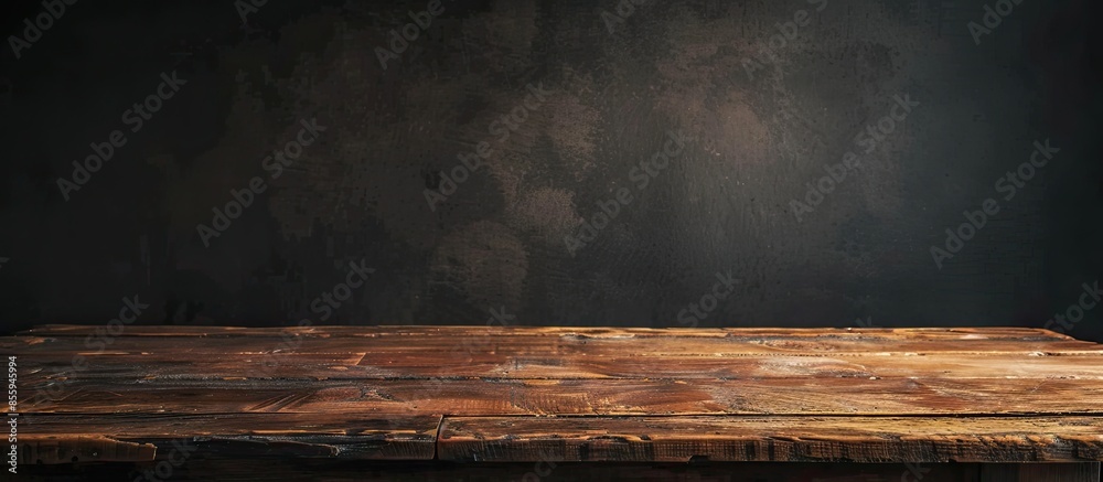 Poster dark space for your text and brown old big table . copy space image. place for adding text and desig