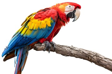 Fototapeta premium Colorful parrot perched branch white sky