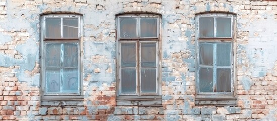 Obraz premium Old brick wall and windows . Copy space image. Place for adding text and design