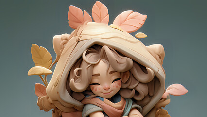 Child in Autumn Leaves Fantasy Illustration. A heartwarming illustration of a smiling child, nestled in a whimsical pile of autumn leaves, evoking feelings of joy, playfulness, and the magic of fall.