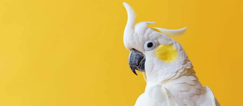 Smart yellowcheeked cockatoo, a member of my family pastel background. Copy space image. Place for adding text and design