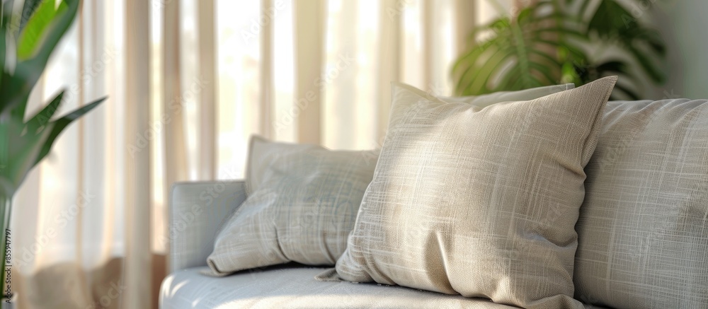 Wall mural Decorative pillow natural Fabric. Copy space image. Place for adding text and design