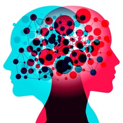 A minds eye view of connection - Two silhouettes sharing thoughts and ideas