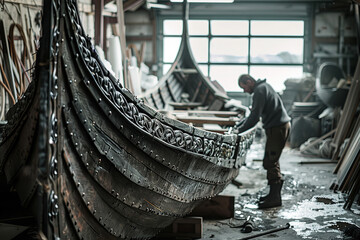 Traditional Viking Ship Build by Skilled Craftsmen  