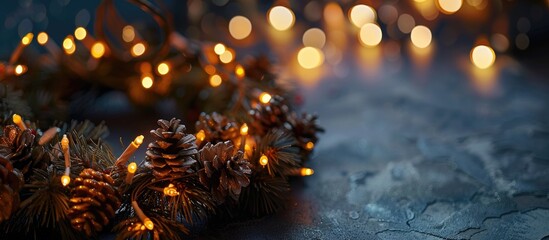 Christmas lamp decoration: Metal Wreath Lights, LED. Copy space image. Place for adding text and design