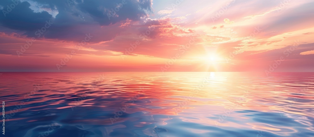 Sticker background sky during sunset and water reflections. copy space image. place for adding text and desi