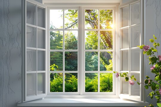 Fototapeta View of garden through window
