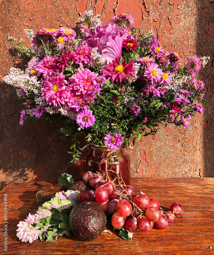 Canvas Prints Romantic bouquet of autumn flowers and rustic garden plants.