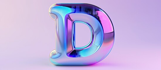 Shiny metallic blue & purple color letter D (lowercase) in a  with a glossy chrome metal style and colorful antique bookletter font isolated on pastel background with clipping path