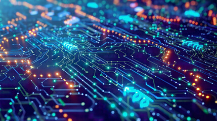 Smart contract digital concept blockchain-based agreement blue and green glowing interfacefuturistic tech background 