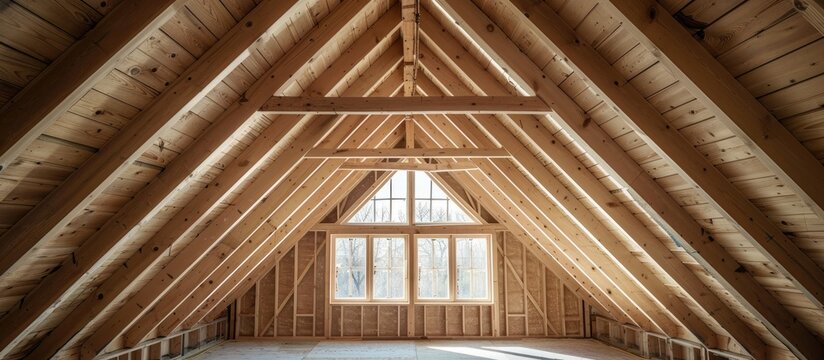 Construction of roof. View from the inside. Copy space image. Place for adding text and design