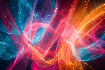 Vibrant abstract backdrop with luminous beams and undulating patterns