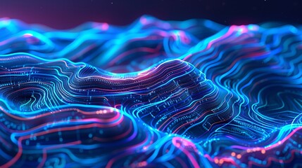 Abstract 3D Topographic map with valleys, mountains illustration.