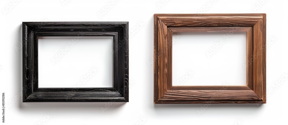 Wall mural brown and black wooden photo frame isolated on a white background. copy space image. place for addin