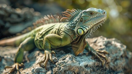 Fototapeta premium iguana on a rock of river