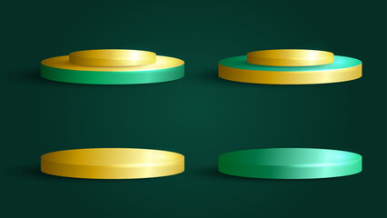 Realistic Stage Podium Gold Green Set, Podium 3D Realistic with Gold Green Color