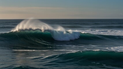 Fototapeta premium Powerful ocean wave crashing with mist spray