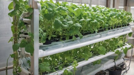 Indoor hydroponic system with leafy green plants