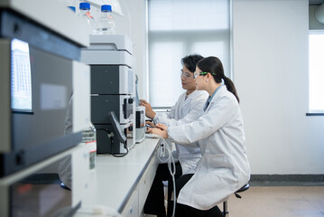 doctor working on computer in lab